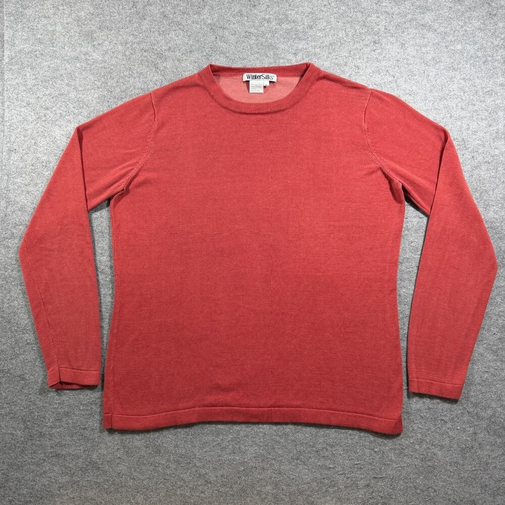 VTG WinterSilks Sweater Womens L Brick Red Silk Crew Neck Lightweight Knit Layer
